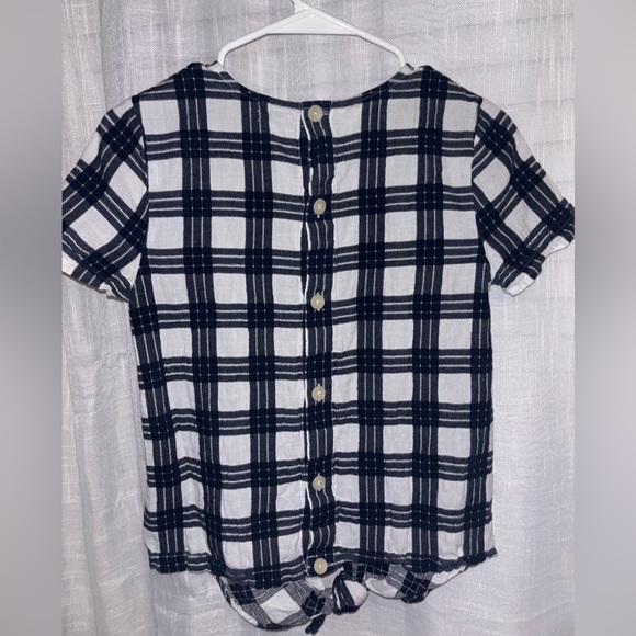Madewell Navy & White Plaid Button-Back Tie-Front Top - Picture 3 of 5
